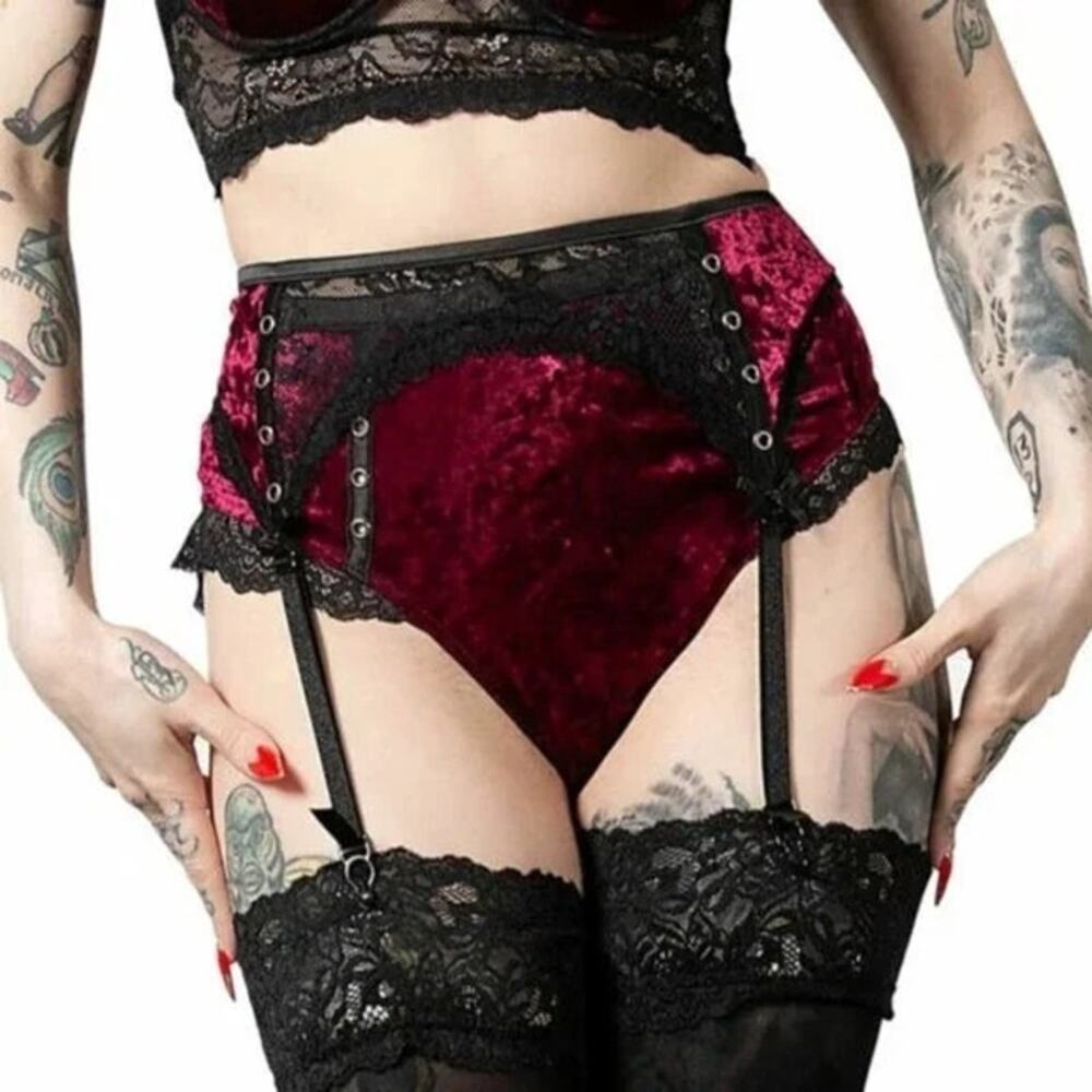 KILLSTAR Mercy Garter Belt Blood Red Velvet Lace Sexy Goth S NWT